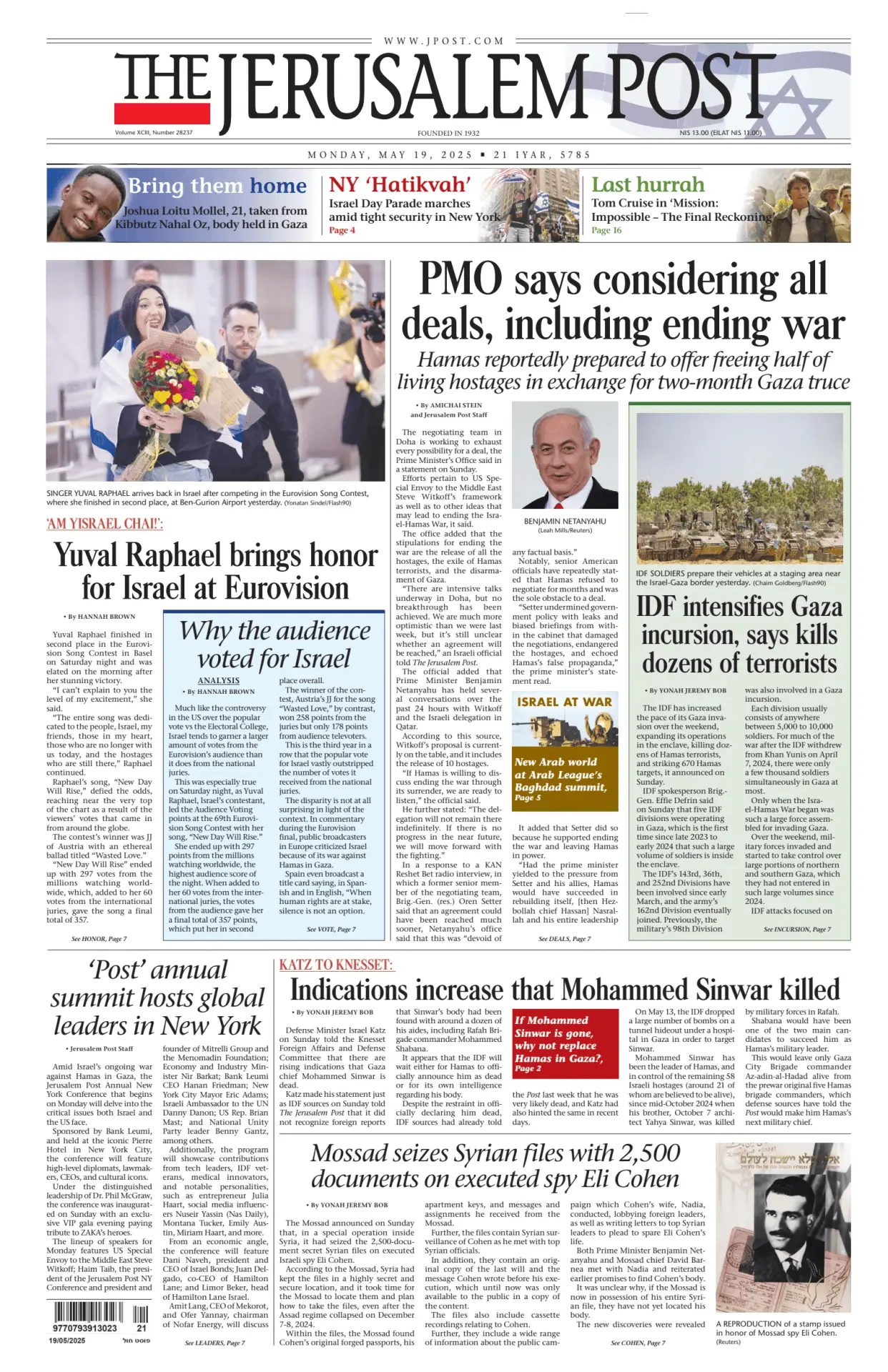 Prima-pagina-the jerusalem post-edizione-di-oggi-19-05-2025